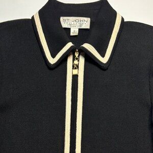 St. John Collection Black Knit Jacket with Ivory Trim – Size 4